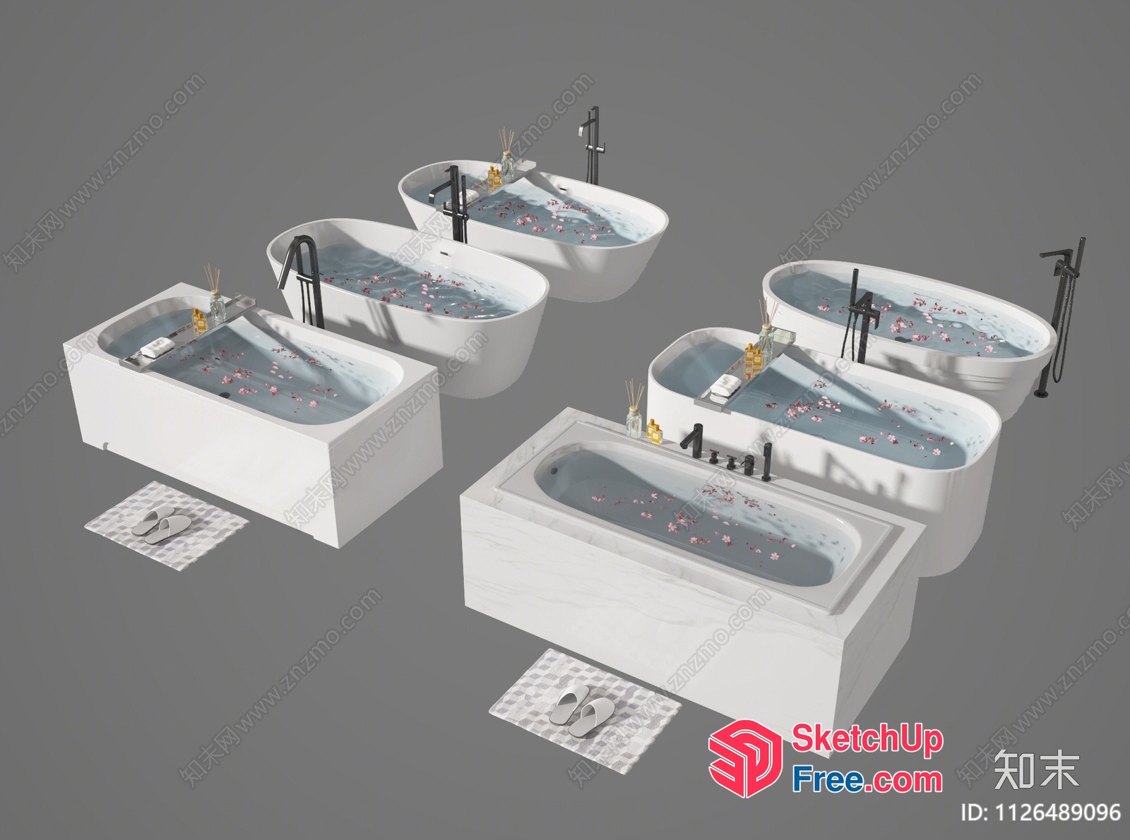 Multiple Bathtubs With Faucets And Accessories 3D SketchUp File