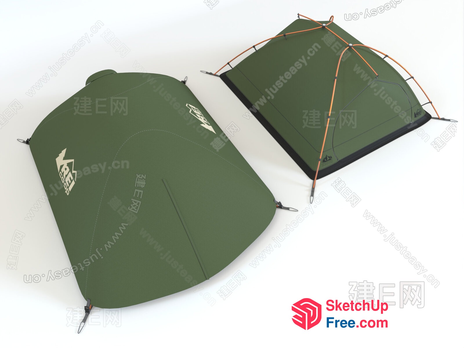 Two Green Tents With Logo 3D SketchUp File