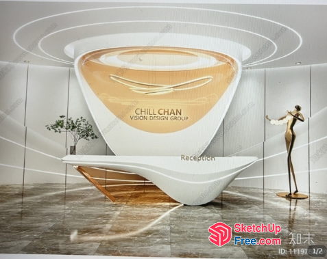 Sleek Modern Reception Area With Unique Sculptural Desk 3D SketchUp File