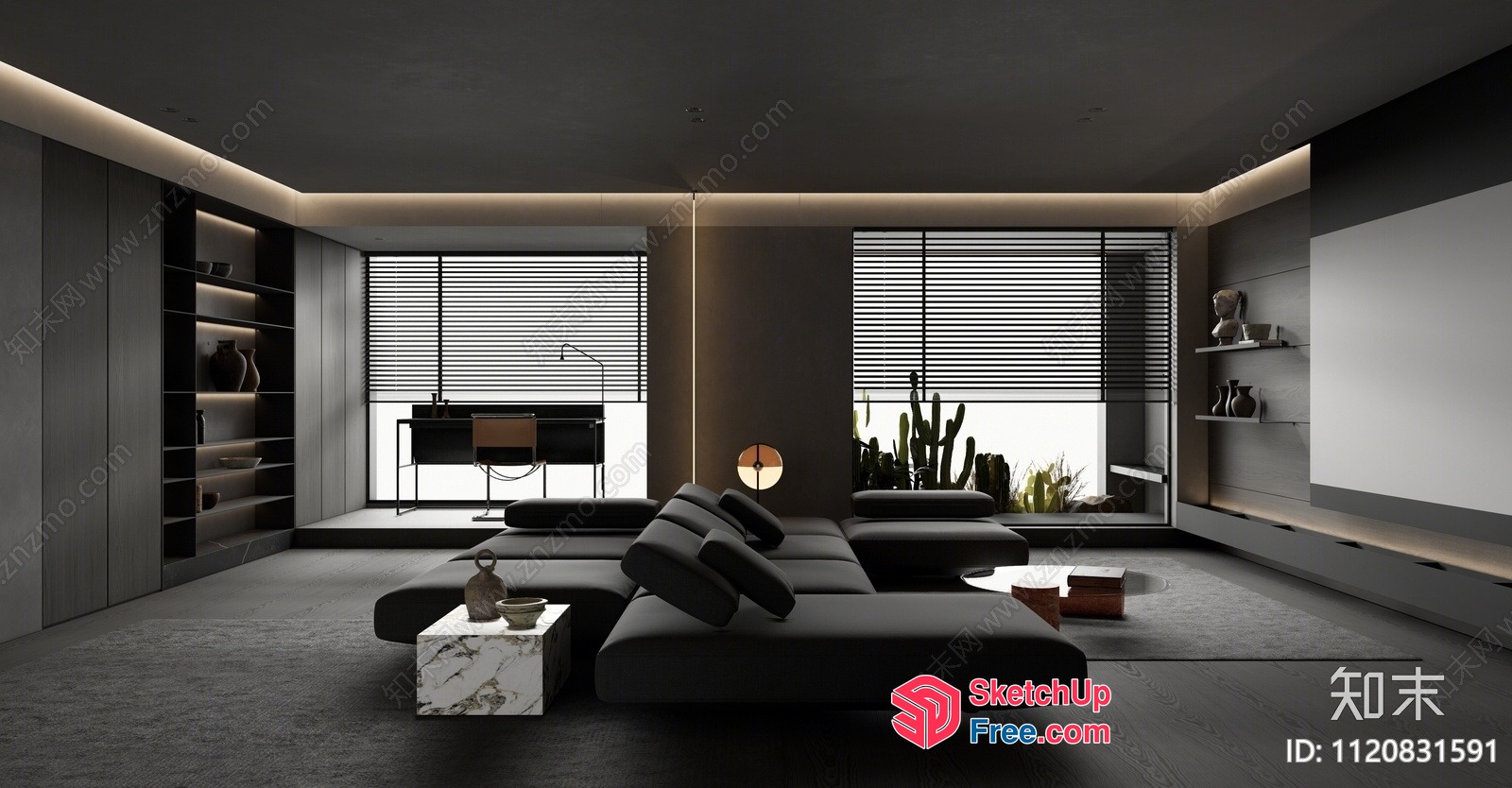 Modern Dark Grey Living Room Interior 3D SketchUp File