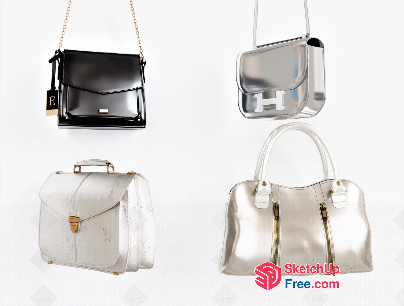 Four Leather And Vinyl Handbags With Various Designs 3D SketchUp File