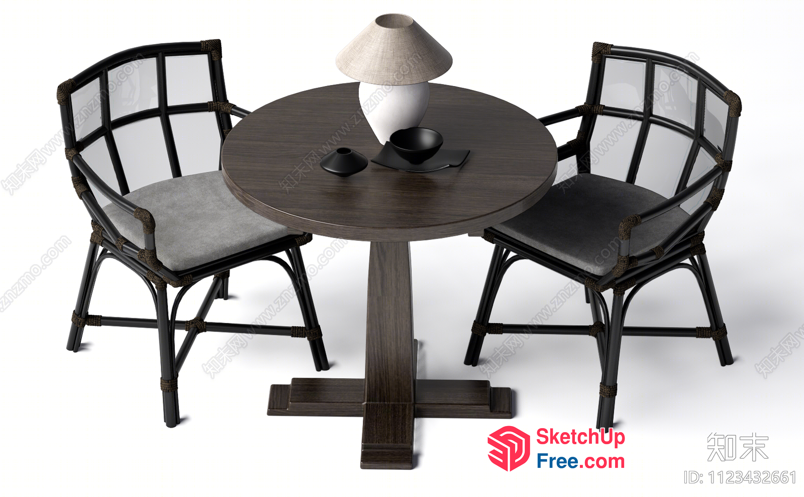 Elegant Round Table And Rattan Chairs 3D SketchUp File