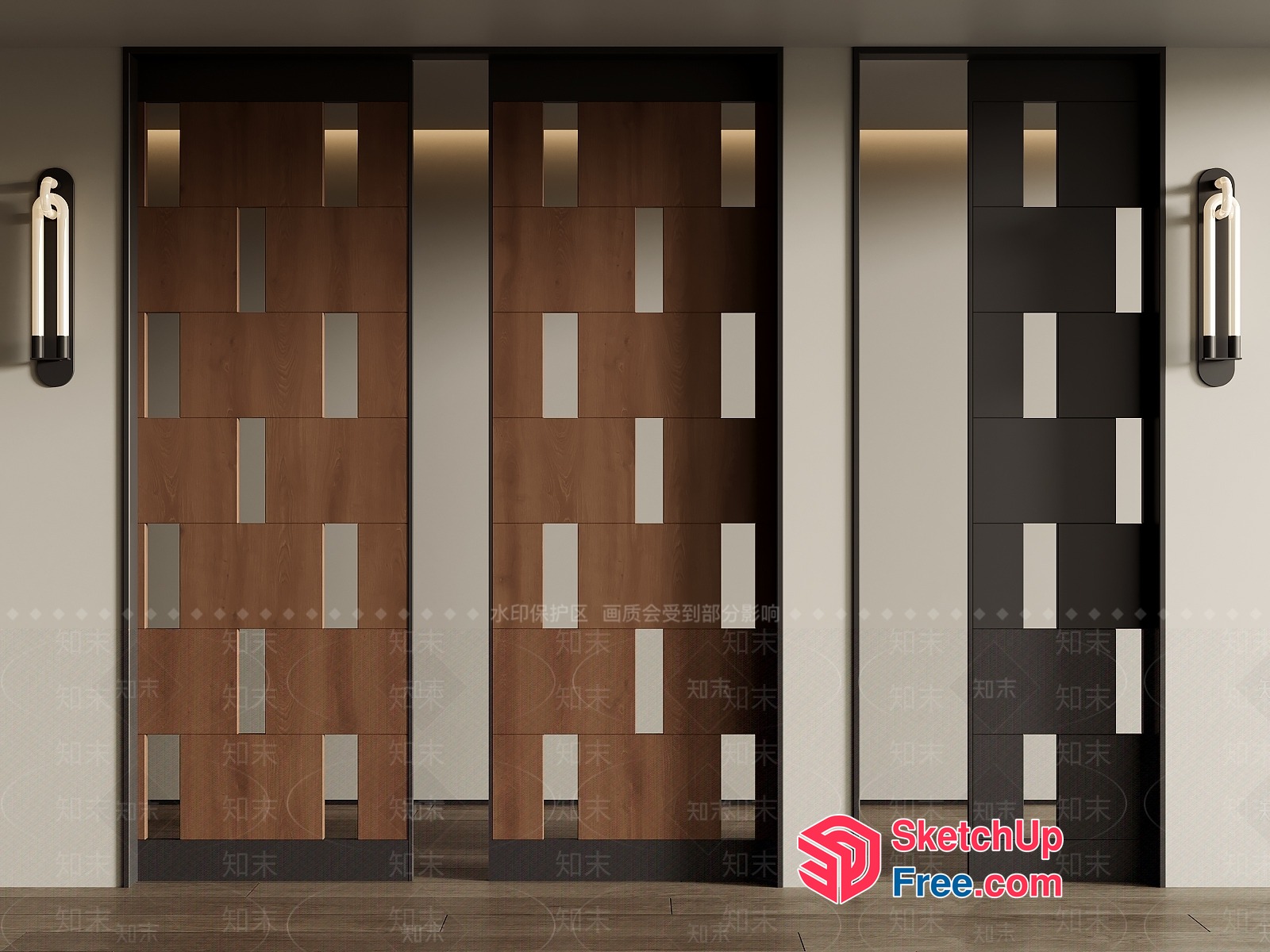 Modern Elevator Entrance With Wooden And Black Decor 3D SketchUp File