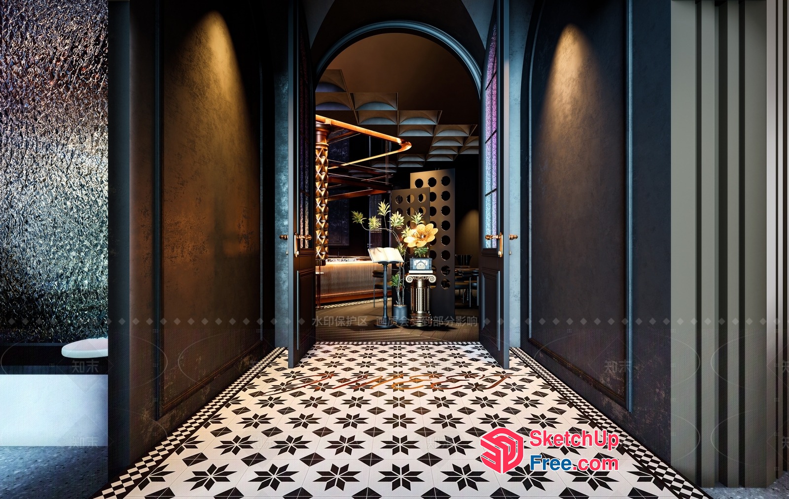 Elegant Black And White Patterned Floor Tiles 3D SketchUp File