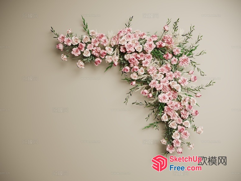 Elegant Pink Floral Arrangement On Creamy Background 3D SketchUp File