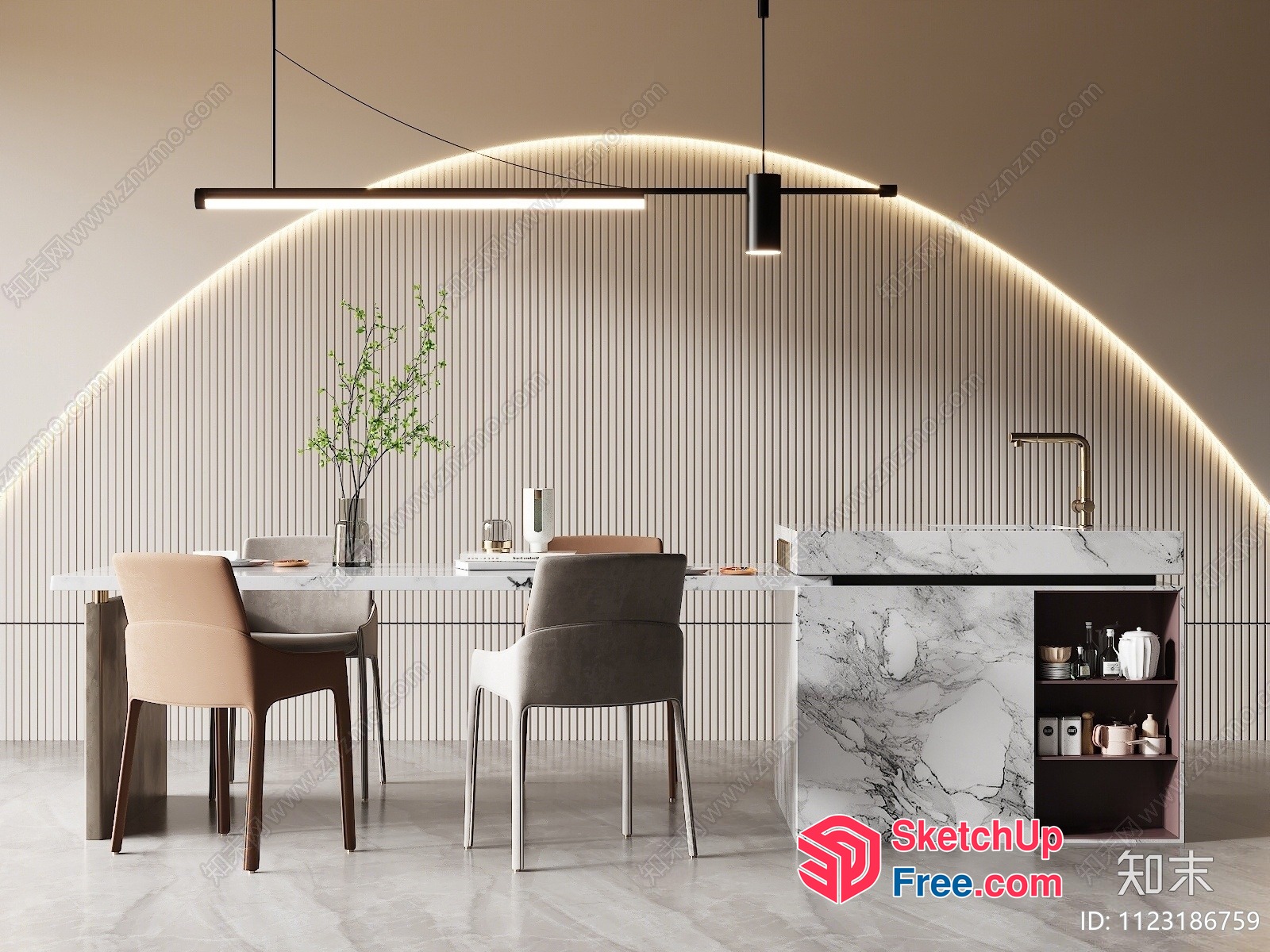 Modern Kitchen With Sleek Marble And Glass Design 3D SketchUp File
