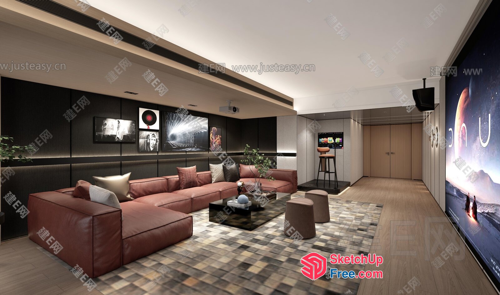 Luxurious Modern Living Room With Sleek Furniture And Artwork 3D SketchUp File
