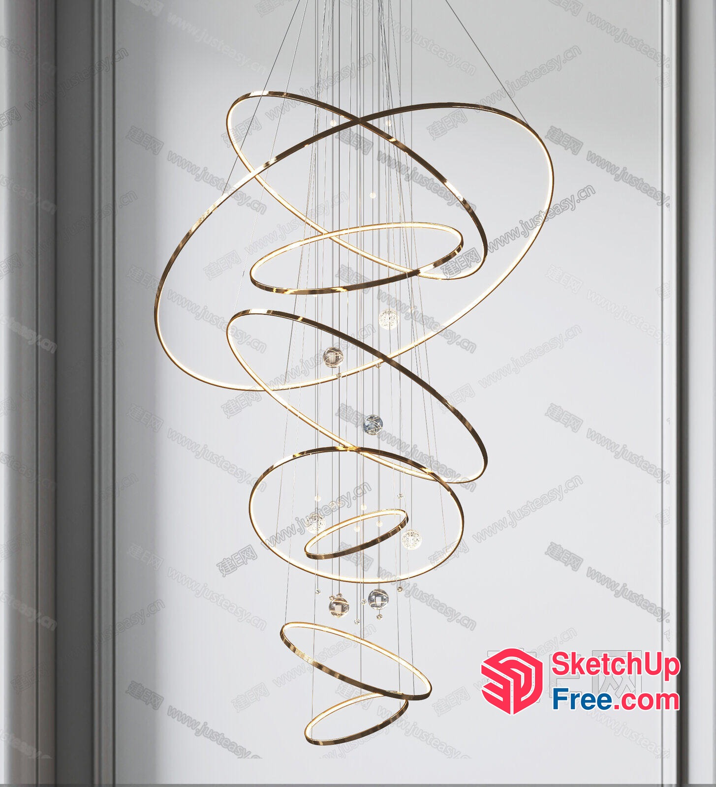 Elegant Spiral Chandelier With Glass Ornaments 3D SketchUp File