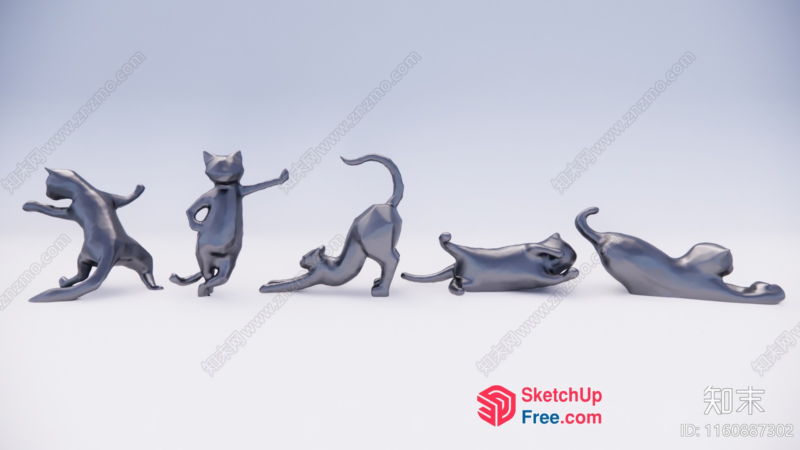 3D Rendered Cat Figurines In Various Yoga Poses 3D SketchUp File