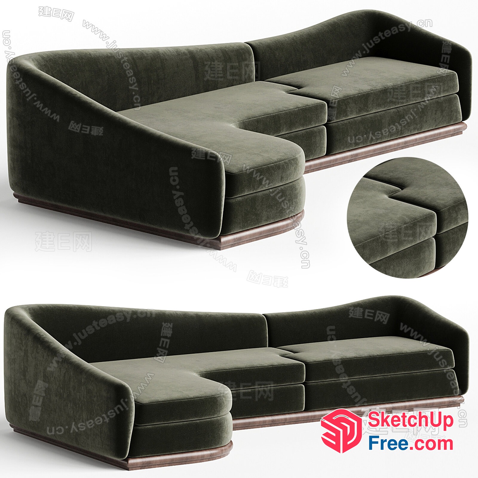 Luxurious Green Velvet Sofa And Couch Set 3D SketchUp File