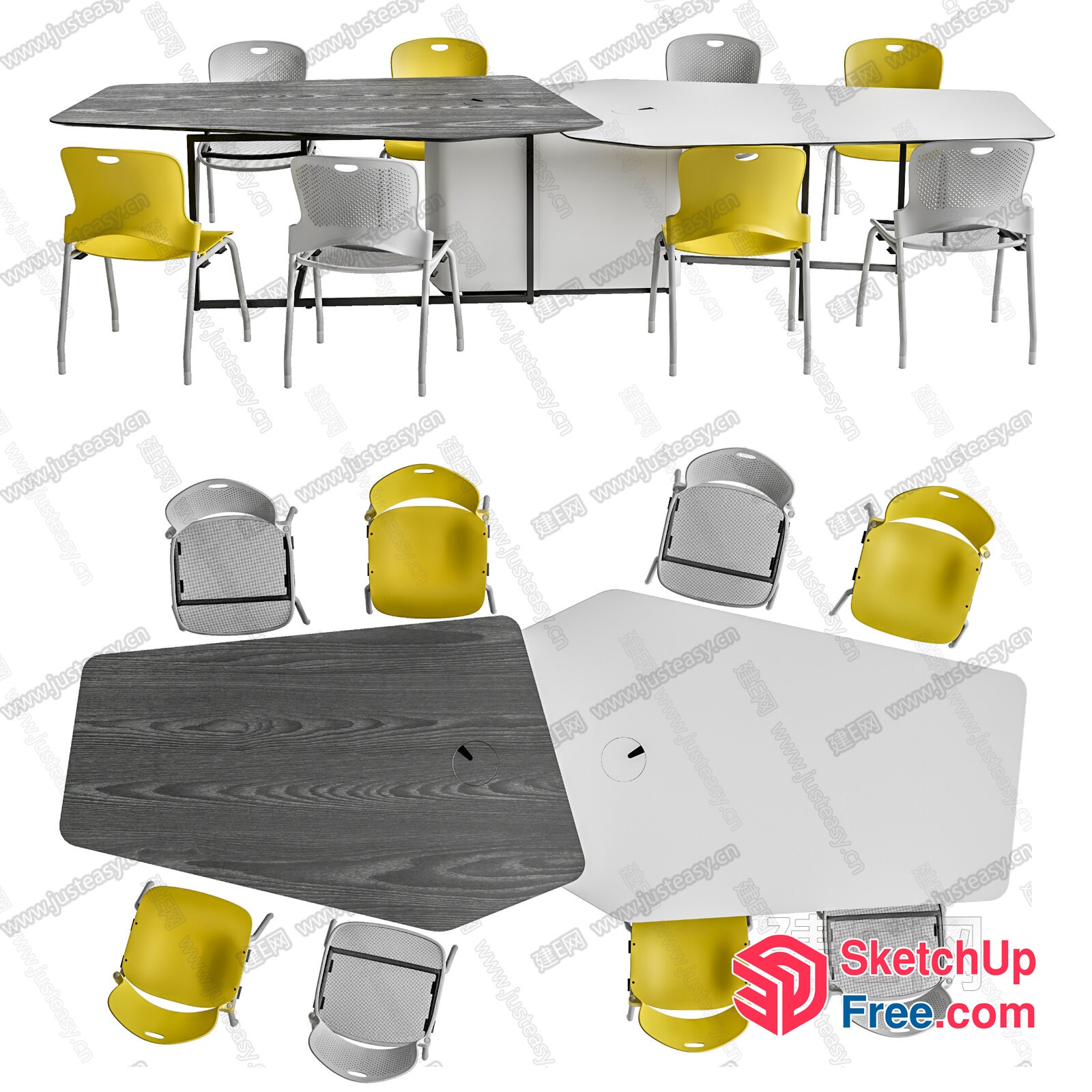 Modern Furniture Arrangement With Yellow And White Chairs 3D SketchUp File
