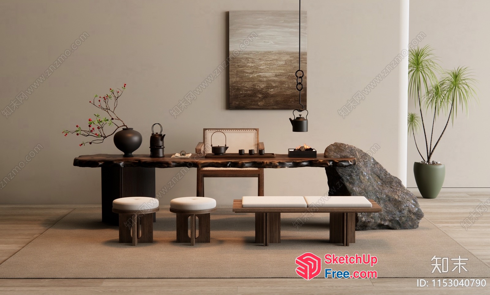 Elegant And Sophisticated Wabi-Sabi Style Interior Design 3D SketchUp File