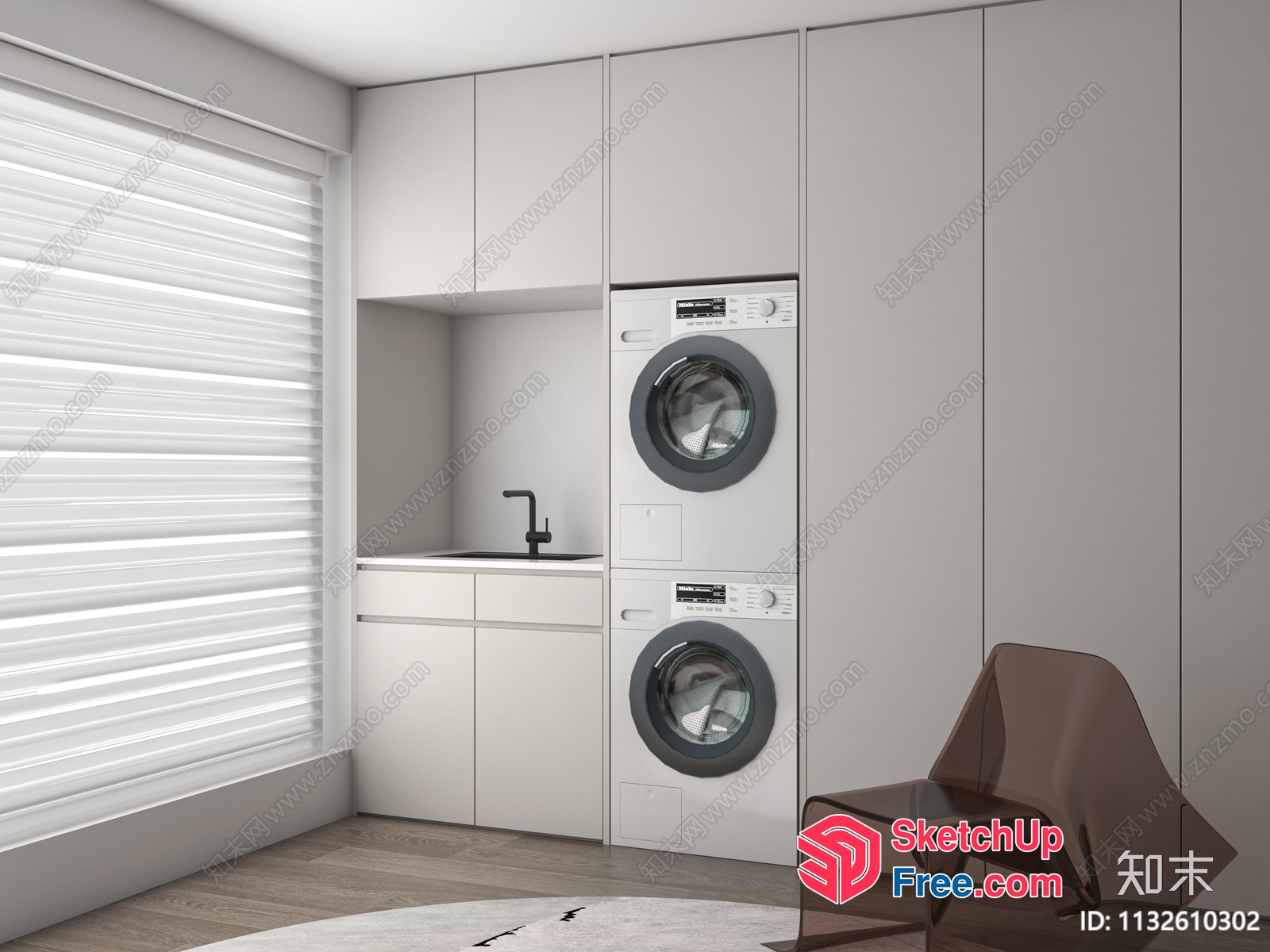 Modern Minimalist Laundry Room Interior 3D SketchUp File
