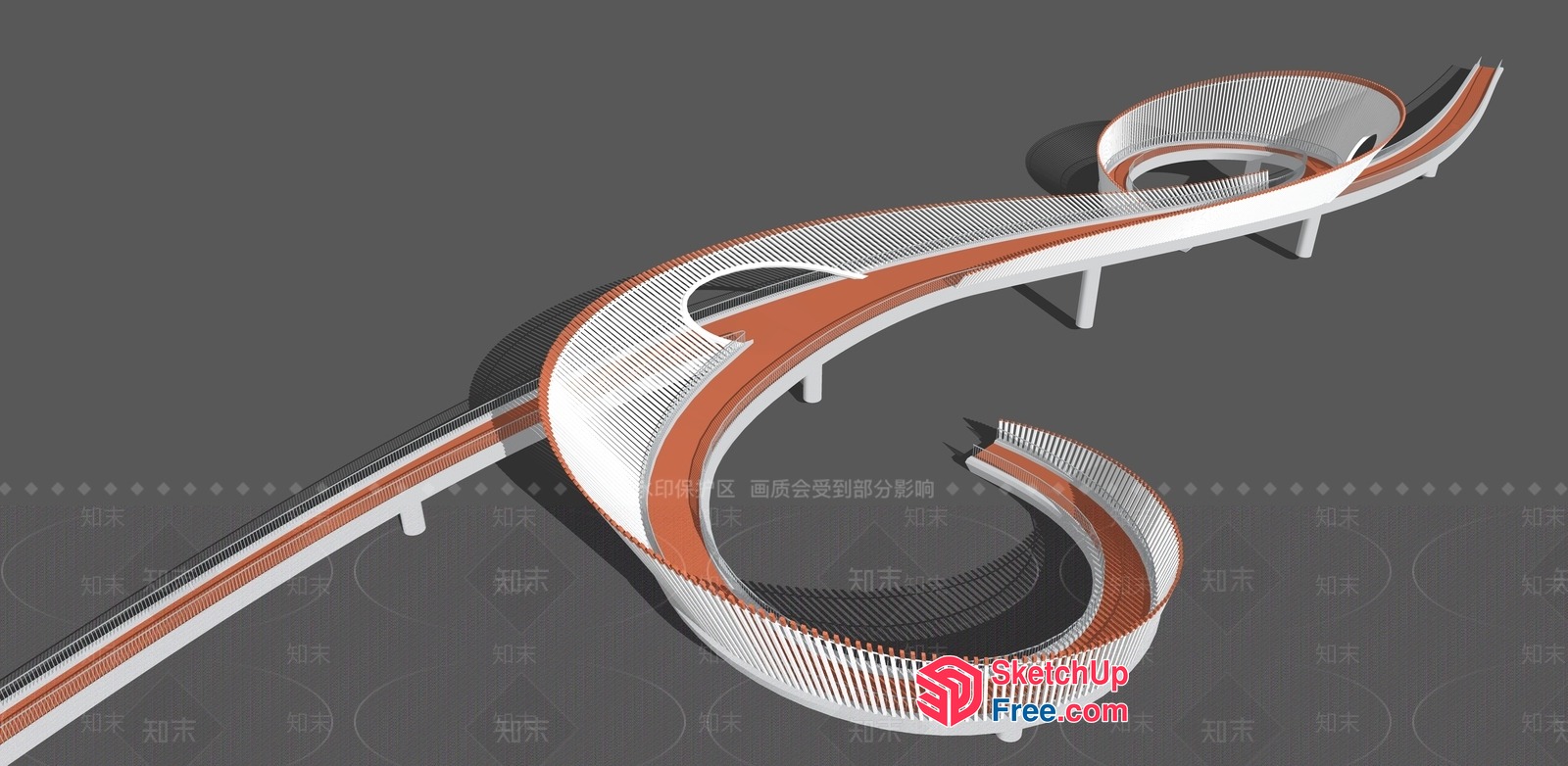 Curved Staircase With Railings And Landings 3D SketchUp File