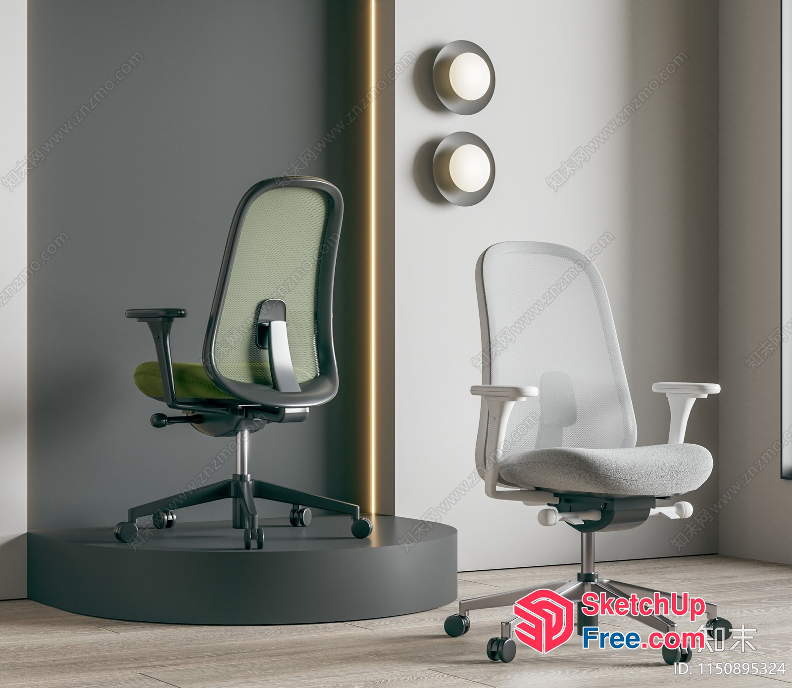 Office Chairs In Modern Interior 3D SketchUp File