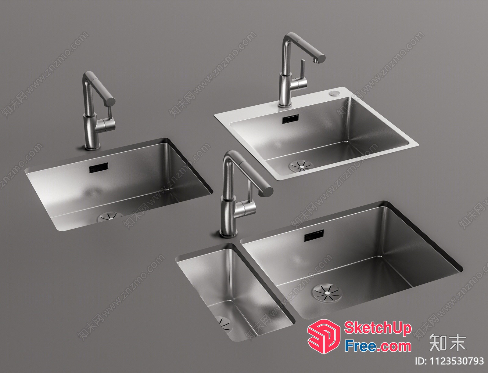 Modern Stainless Steel Kitchen Sinks With Faucets 3D SketchUp File