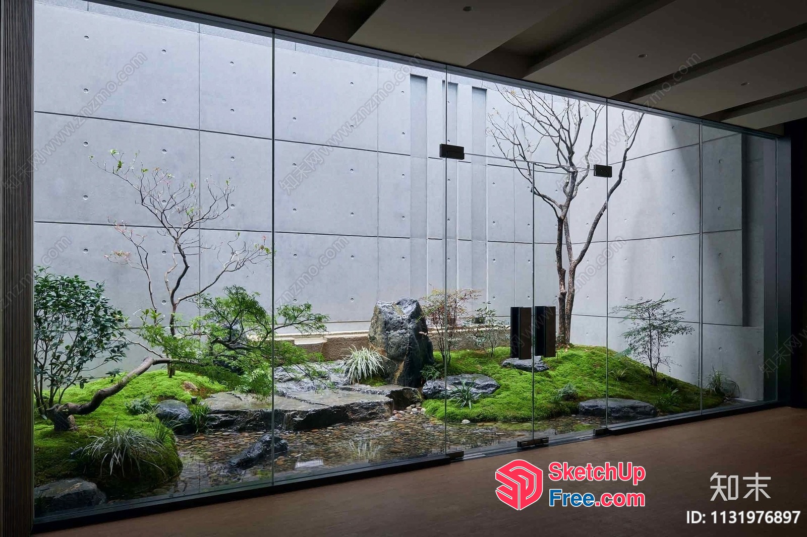 Modern Glass Curtain Wall With Serene Japanese Garden 3D SketchUp File
