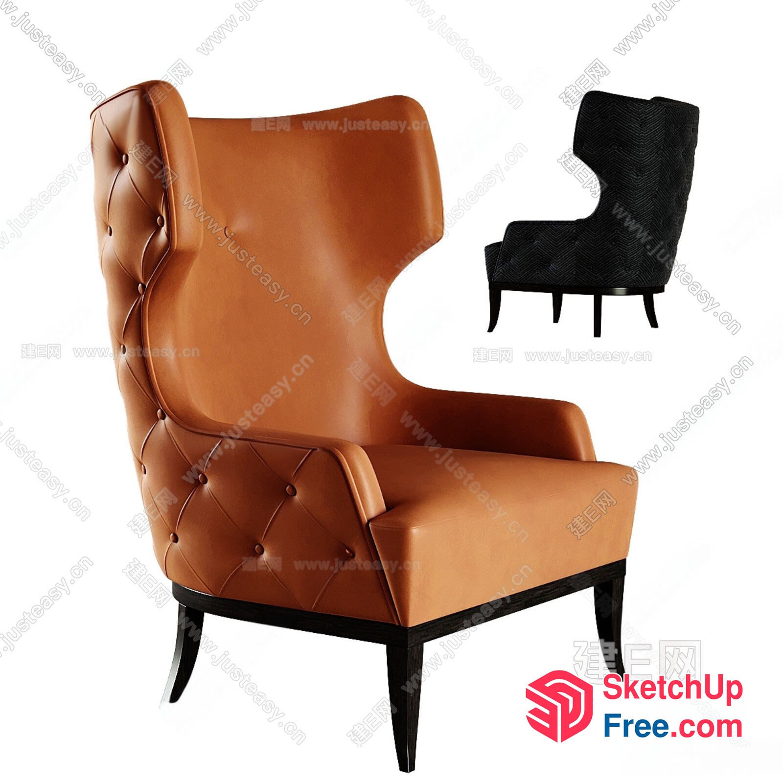 High-Backed Leather Chair With Button Tufting 3D SketchUp File