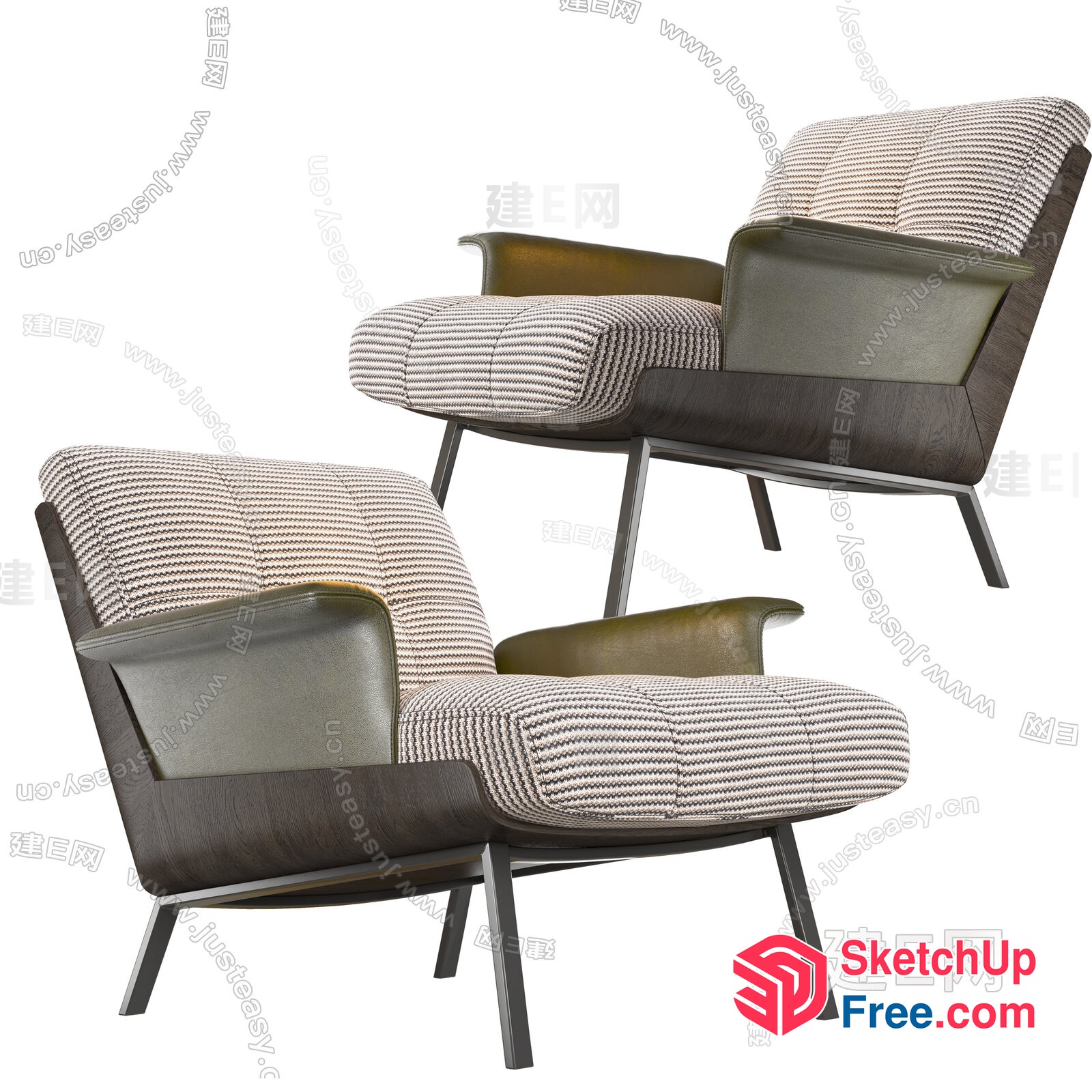 Two Modern Armchairs With Striped Upholstery And Metal Legs 3D SketchUp File