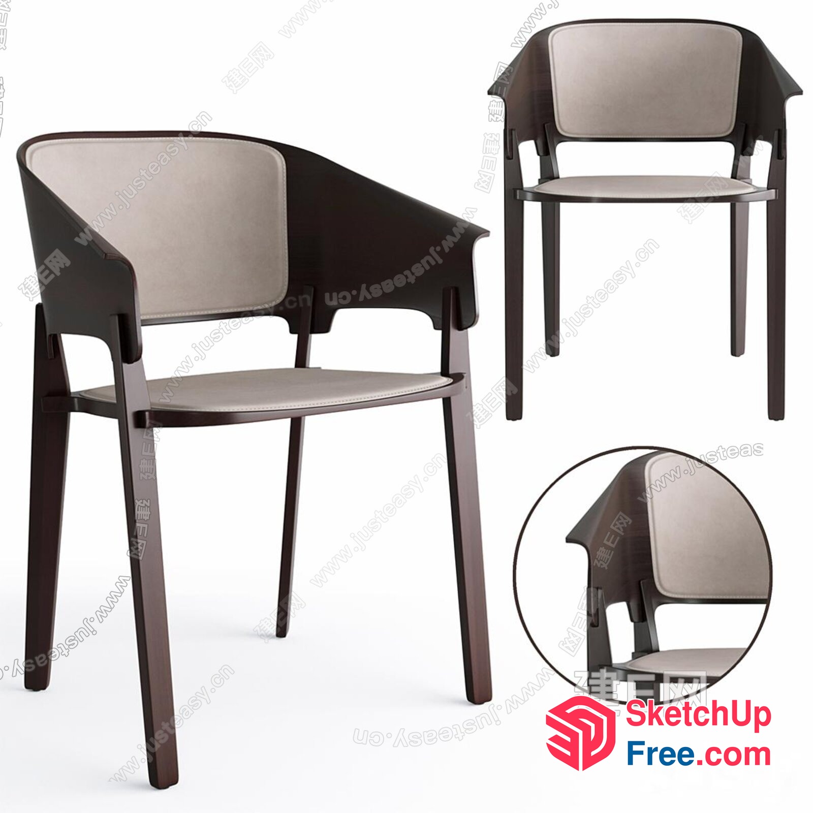 Modern Minimalist Armchair With Wooden Legs 3D SketchUp File