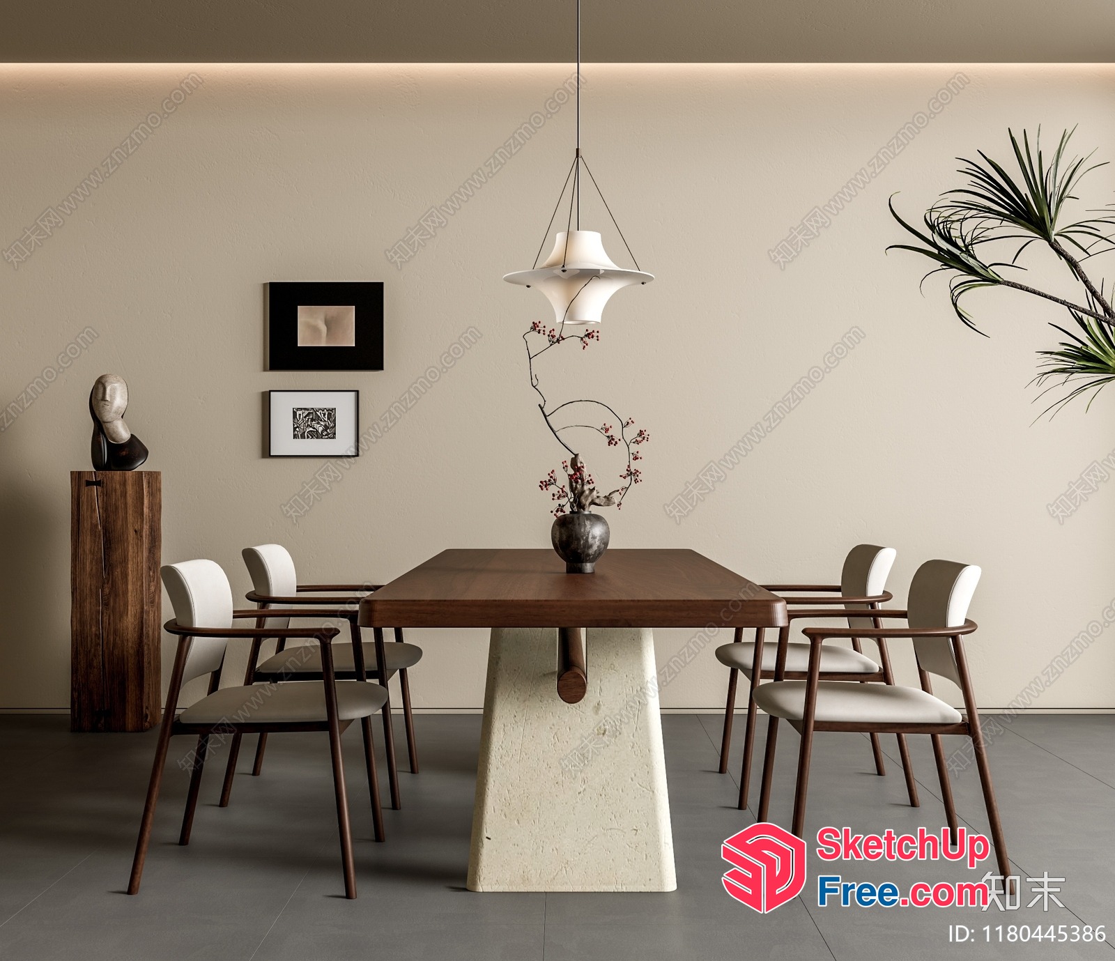 Minimalist Dining Room With Creamy Style And Scandinavian Furniture 3D SketchUp File
