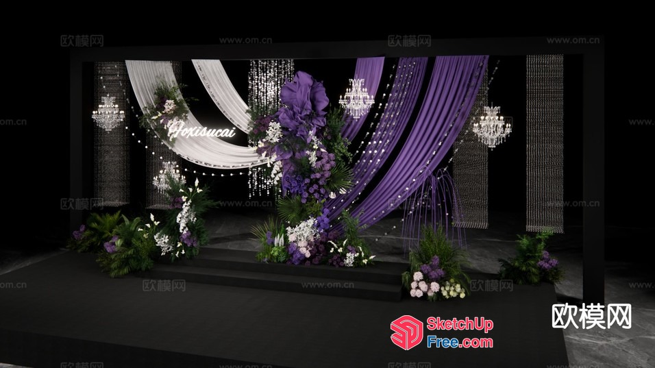Elegant Stage Decor With Purple And White Floral Arrangement 3D SketchUp File