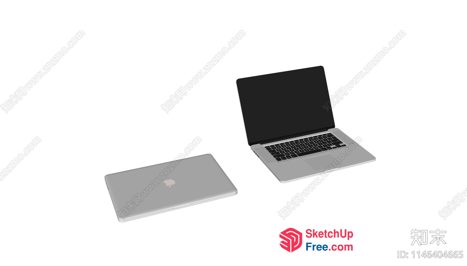 3D Model Of A Silver Laptop With A Black Screen 3D SketchUp File
