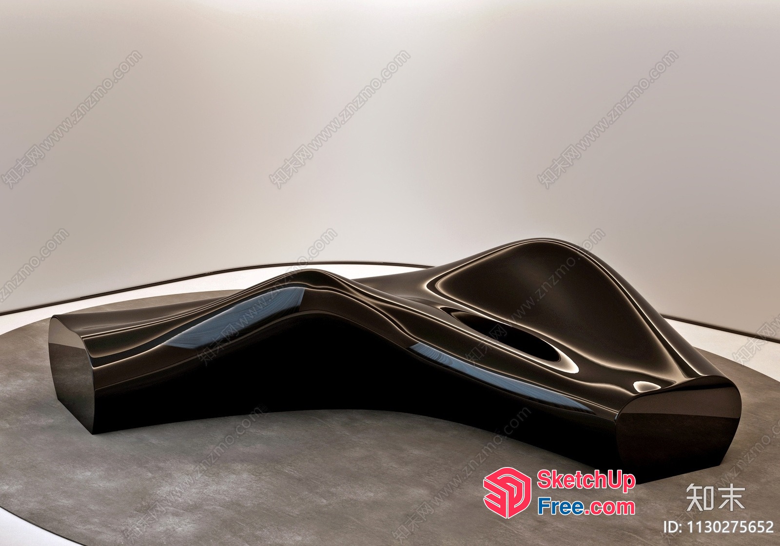 Sleek Modern Black Sculptural Bench 3D SketchUp File