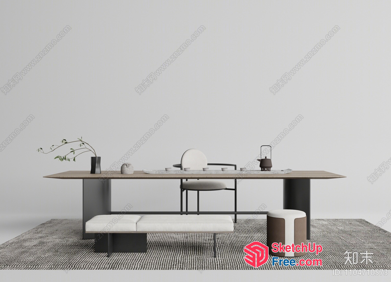 Minimalist Japanese-Style Dining Room With Elegant Furniture 3D SketchUp File