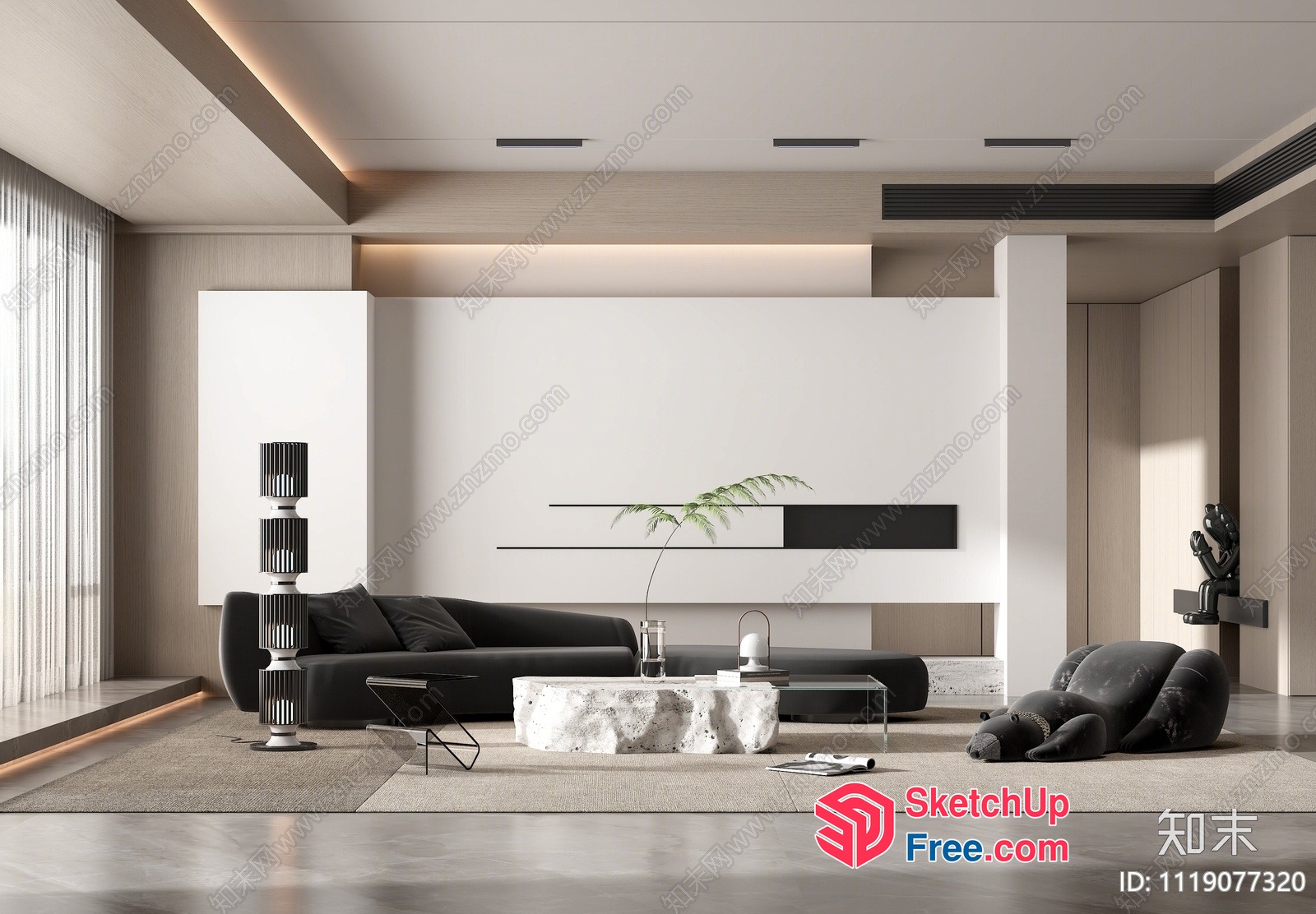 Modern Minimalist Living Room With Sleek Furniture And Neutral Color Scheme 3D SketchUp File