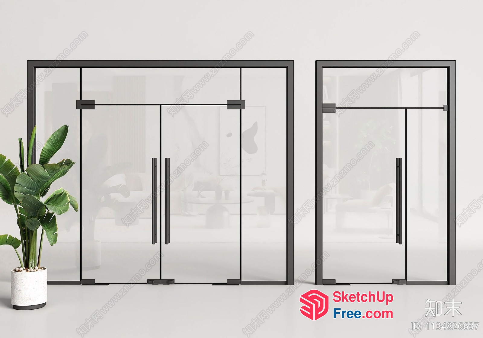 Modern Glass Door With Black Frame 3D SketchUp File