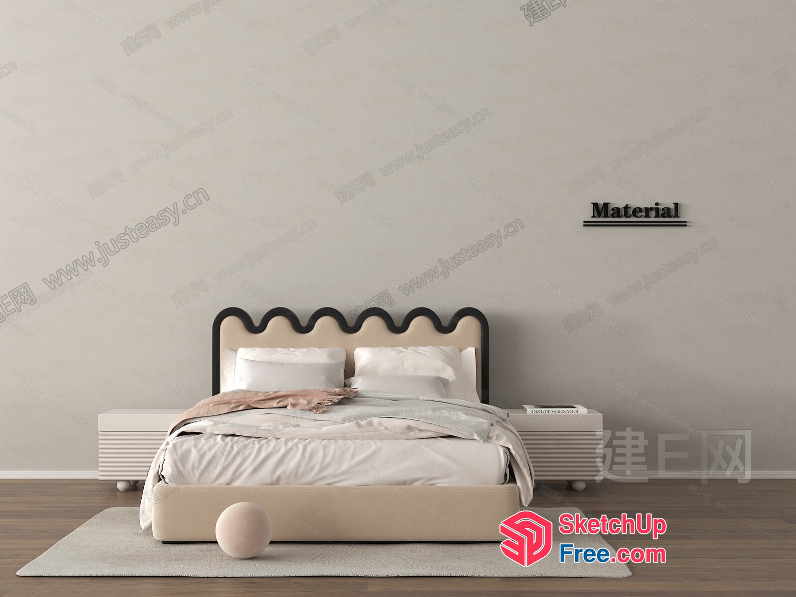Modern Minimalist Bedroom Design With Creamy Style 3D SketchUp File