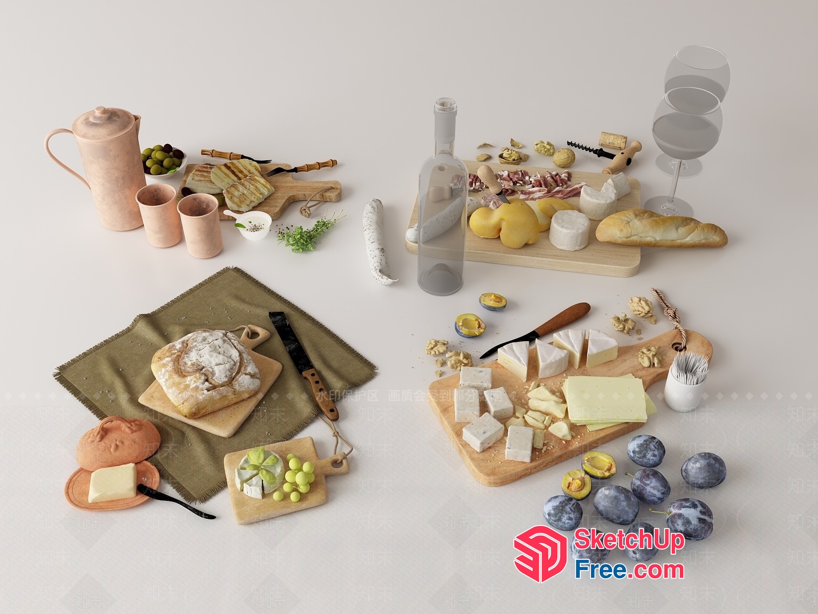 A Feast Of Fresh Fruits And Artisan Breads 3D SketchUp File