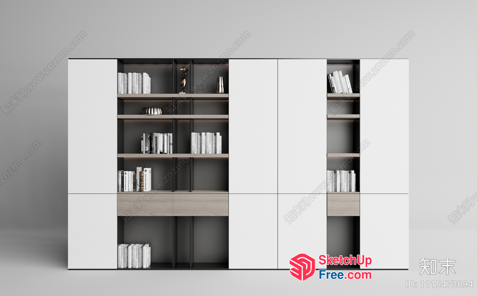 Modern Bookcase With Shelf And Cabinet 3D SketchUp File