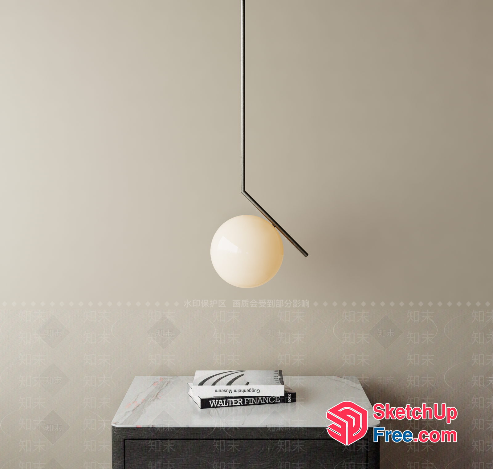 Minimalist Bookcase With Hanging Light Fixture 3D SketchUp File