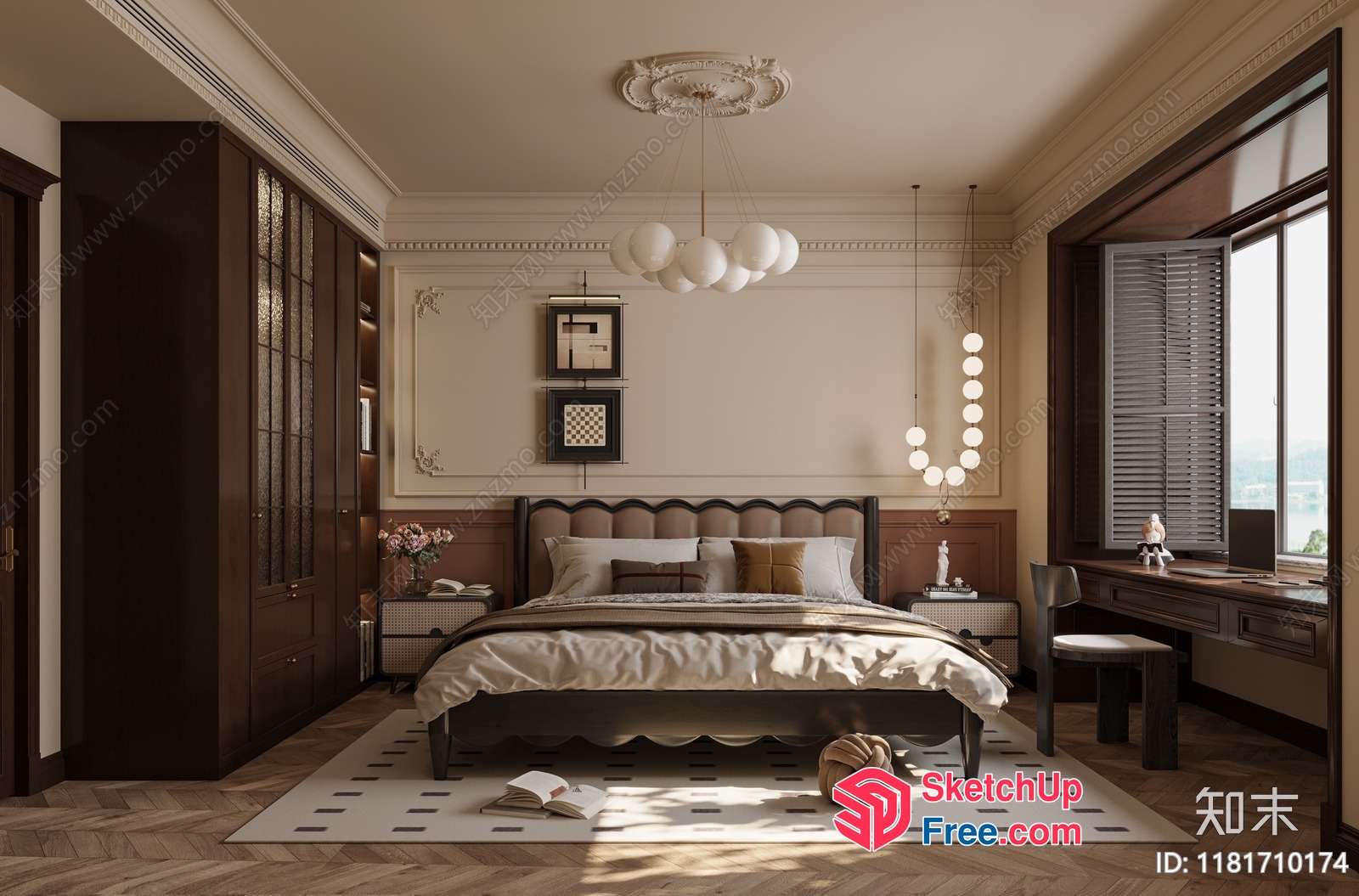 Luxurious European-Style Bedroom With Classic Moulding 3D SketchUp File