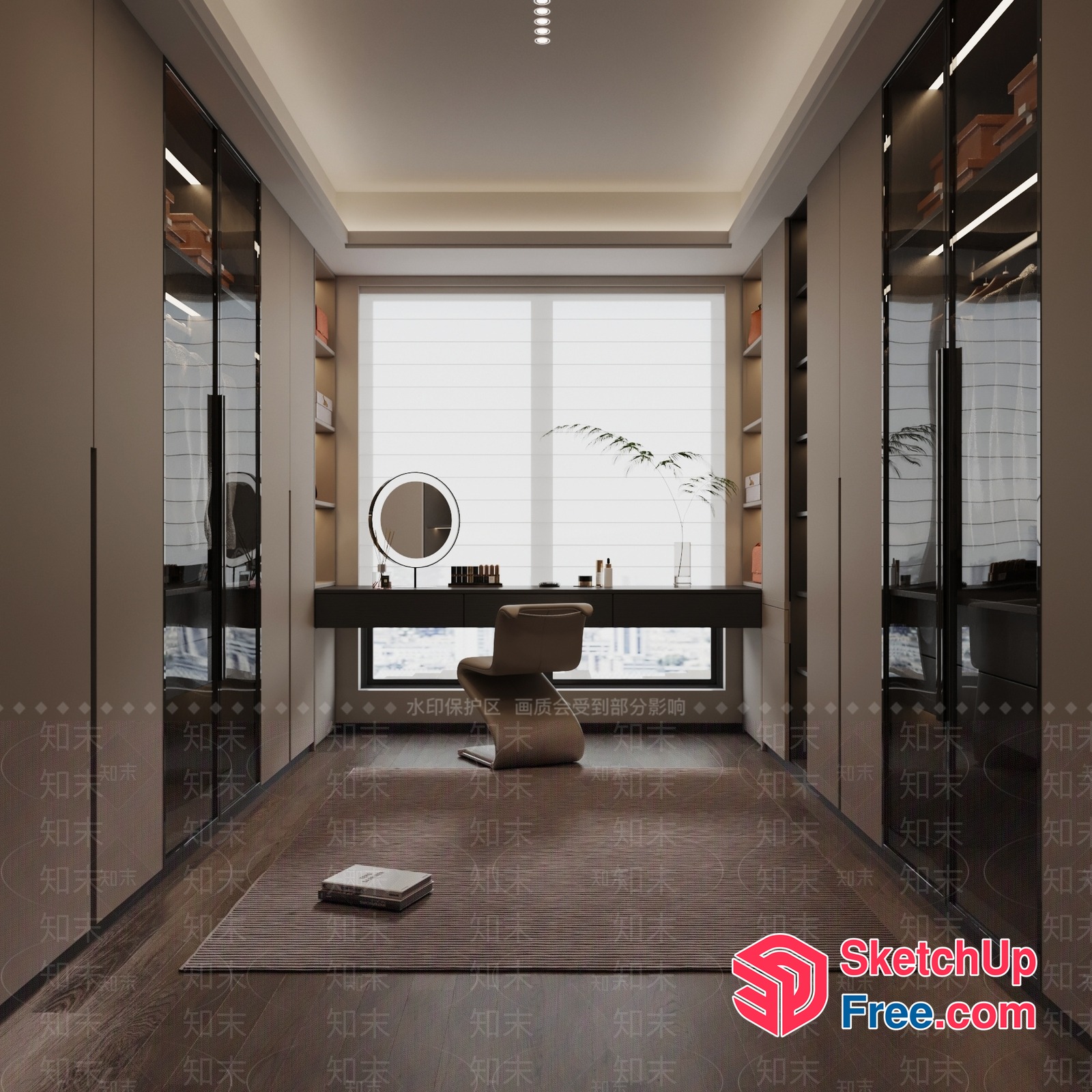 Elegant Modern Minimalist Makeup Vanity Room 3D SketchUp File