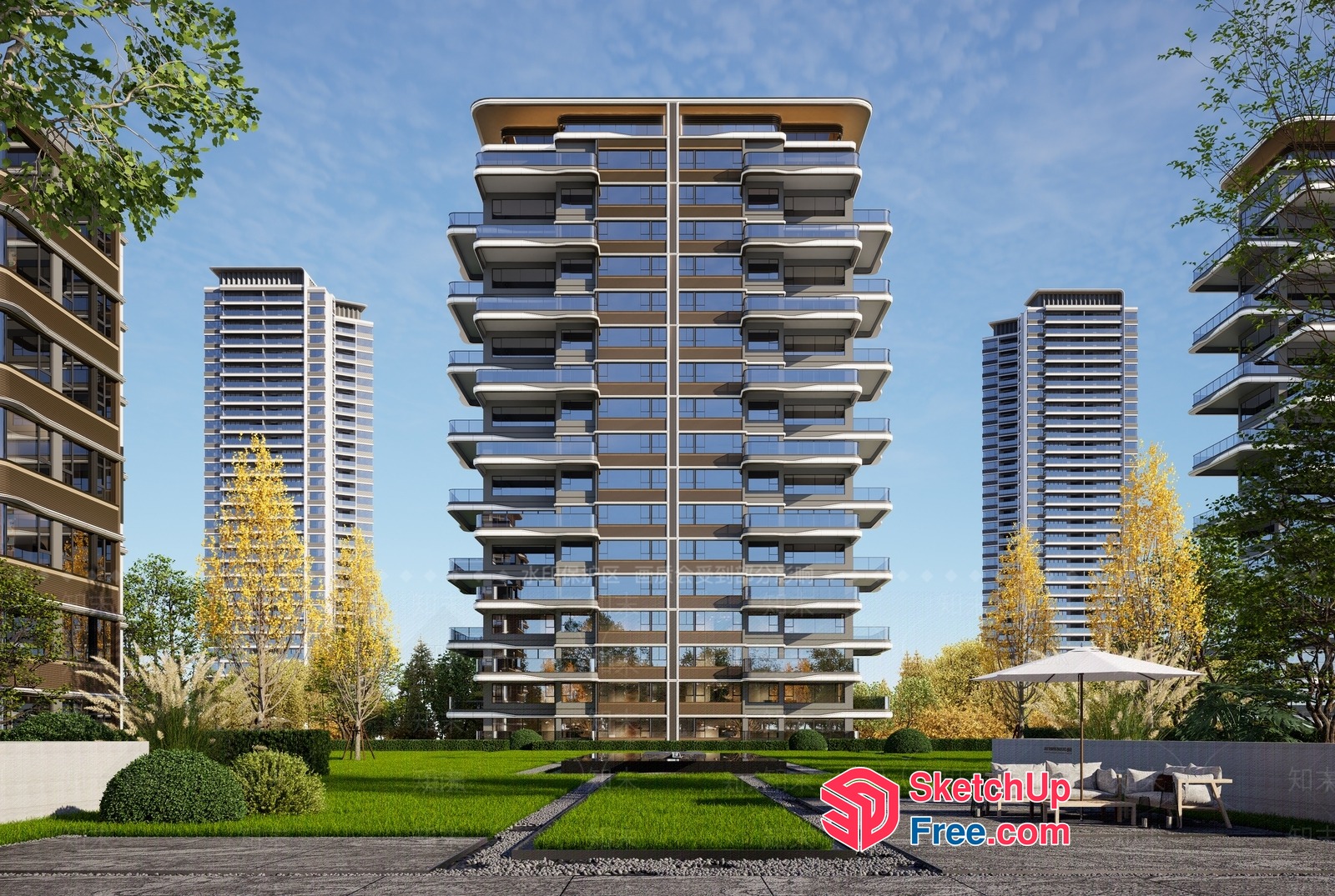 High-Rise Residential Buildings With Modern Architecture 3D SketchUp File