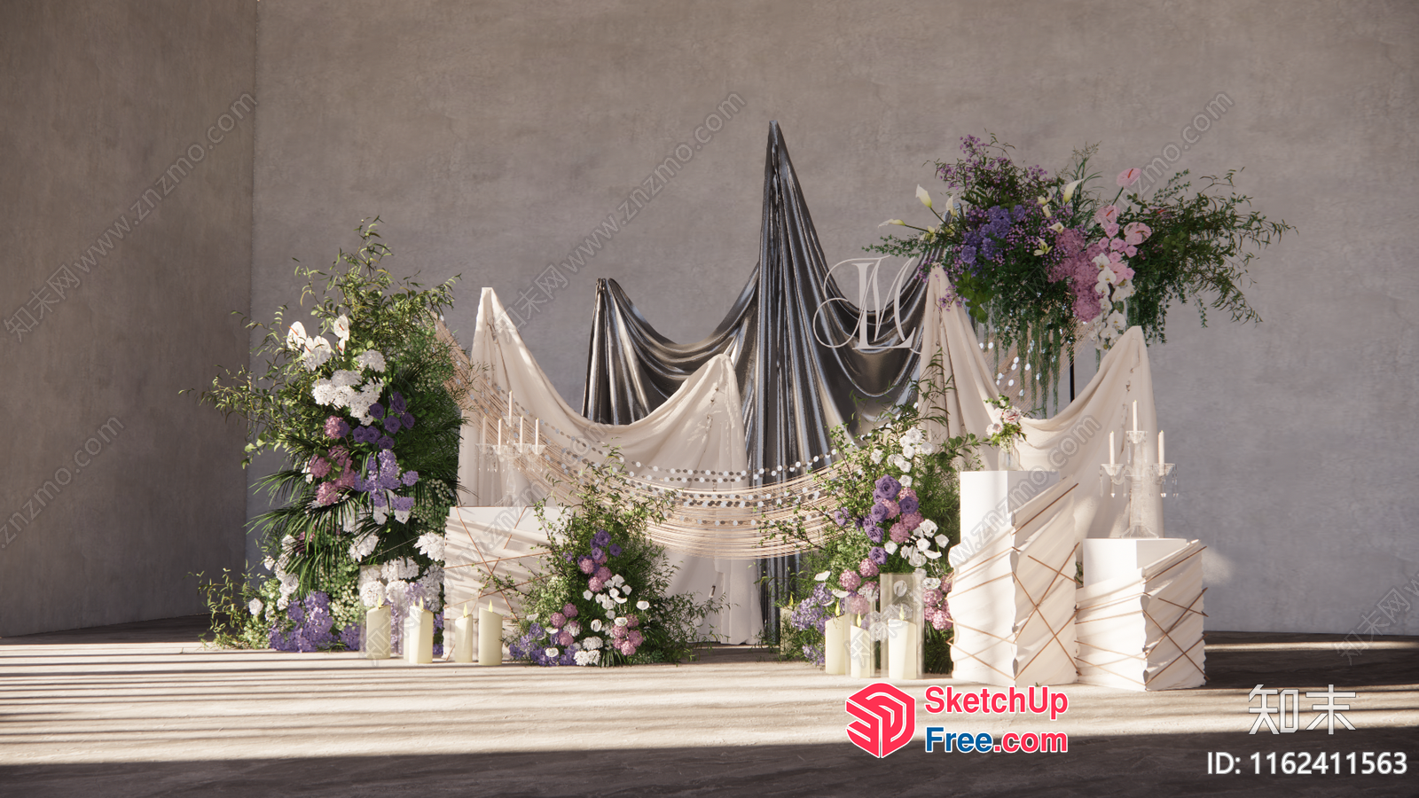 Elegant Floral Arrangement With Pillars And Candles 3D SketchUp File