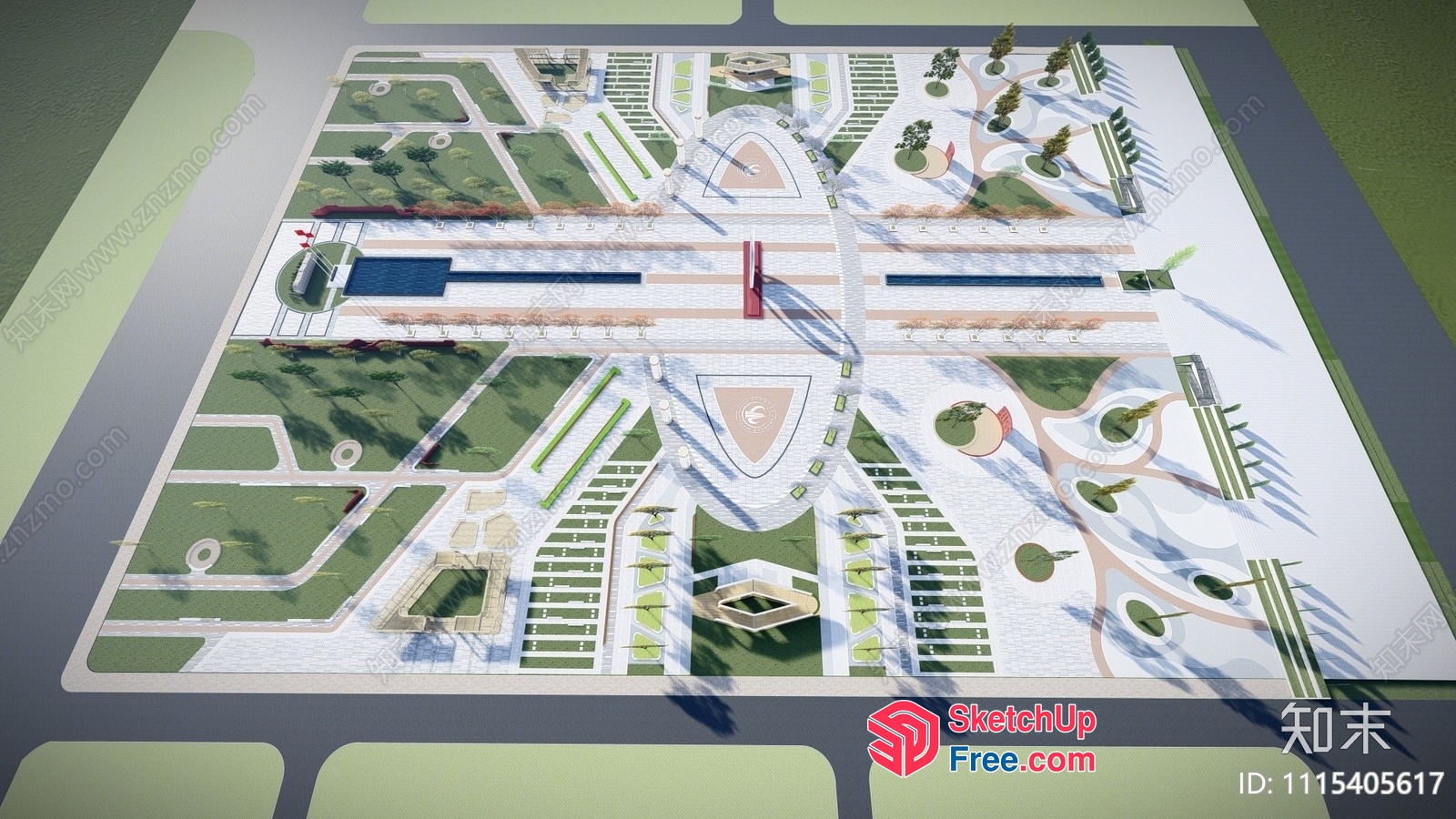 3D Rendering Of A Commercial Street With A Mix Of Buildings And Green Spaces 3D SketchUp File