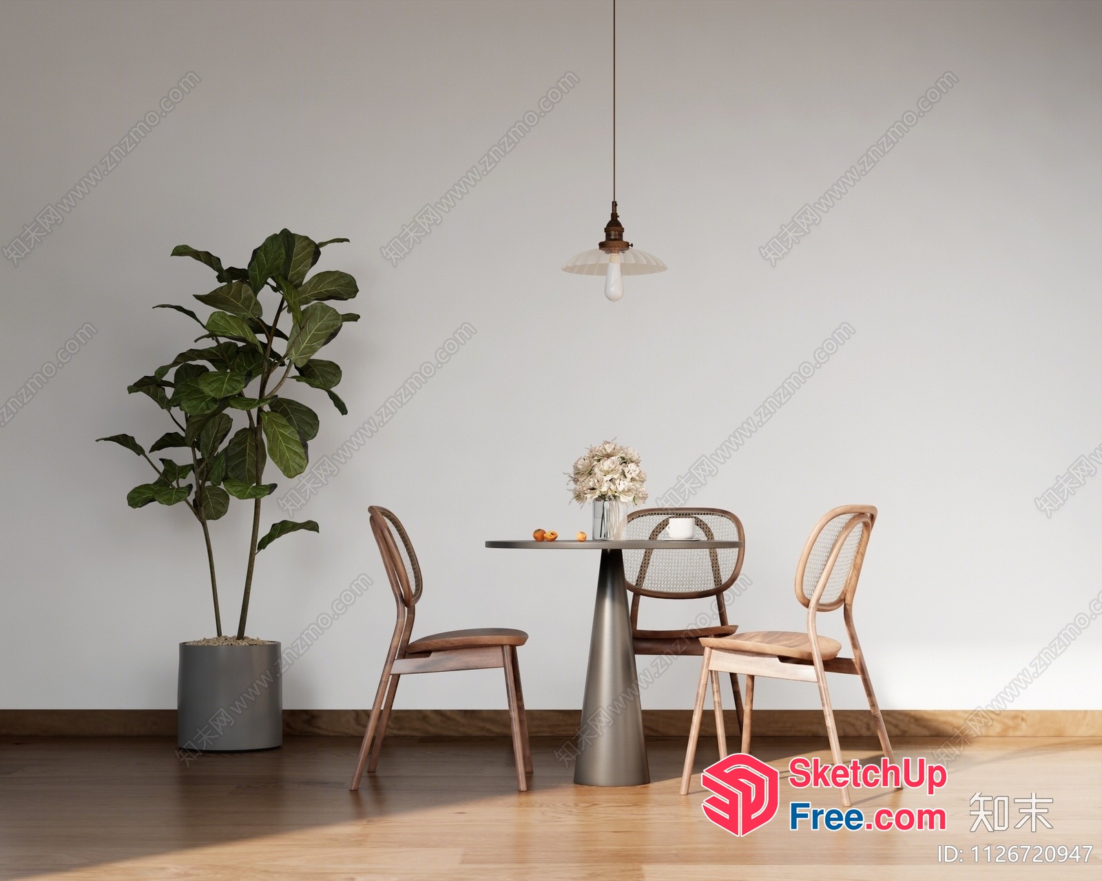 Modern Minimalist Dining Room Scene With Simple Furniture 3D SketchUp File
