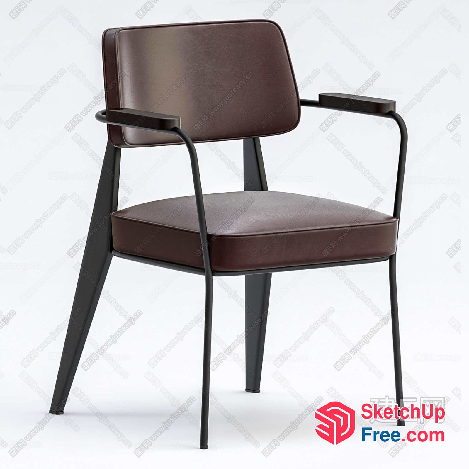 Brown Leather Armchair With Black Metal Frame 3D SketchUp File