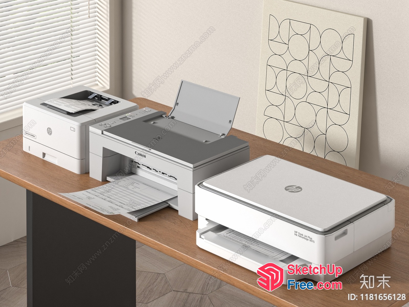 Office Furniture With Printers And A Desk 3D SketchUp File