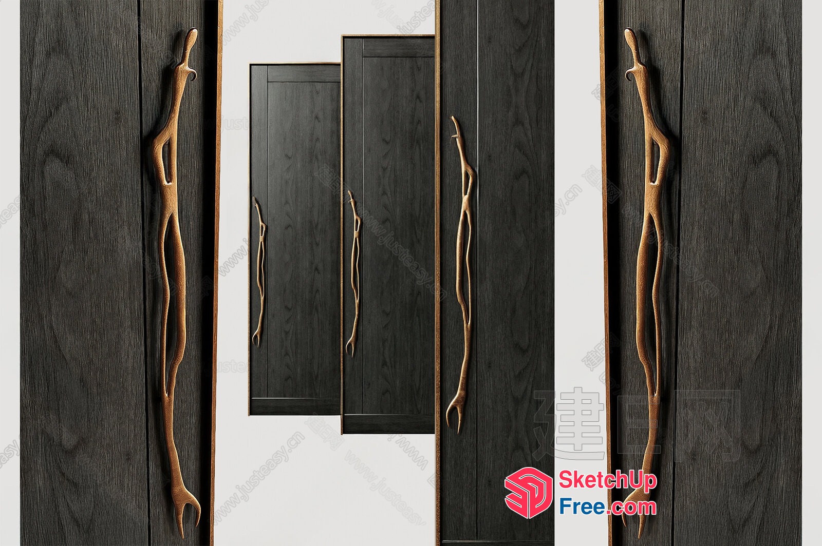 Intricate Carved Wooden Door Handles 3D SketchUp File