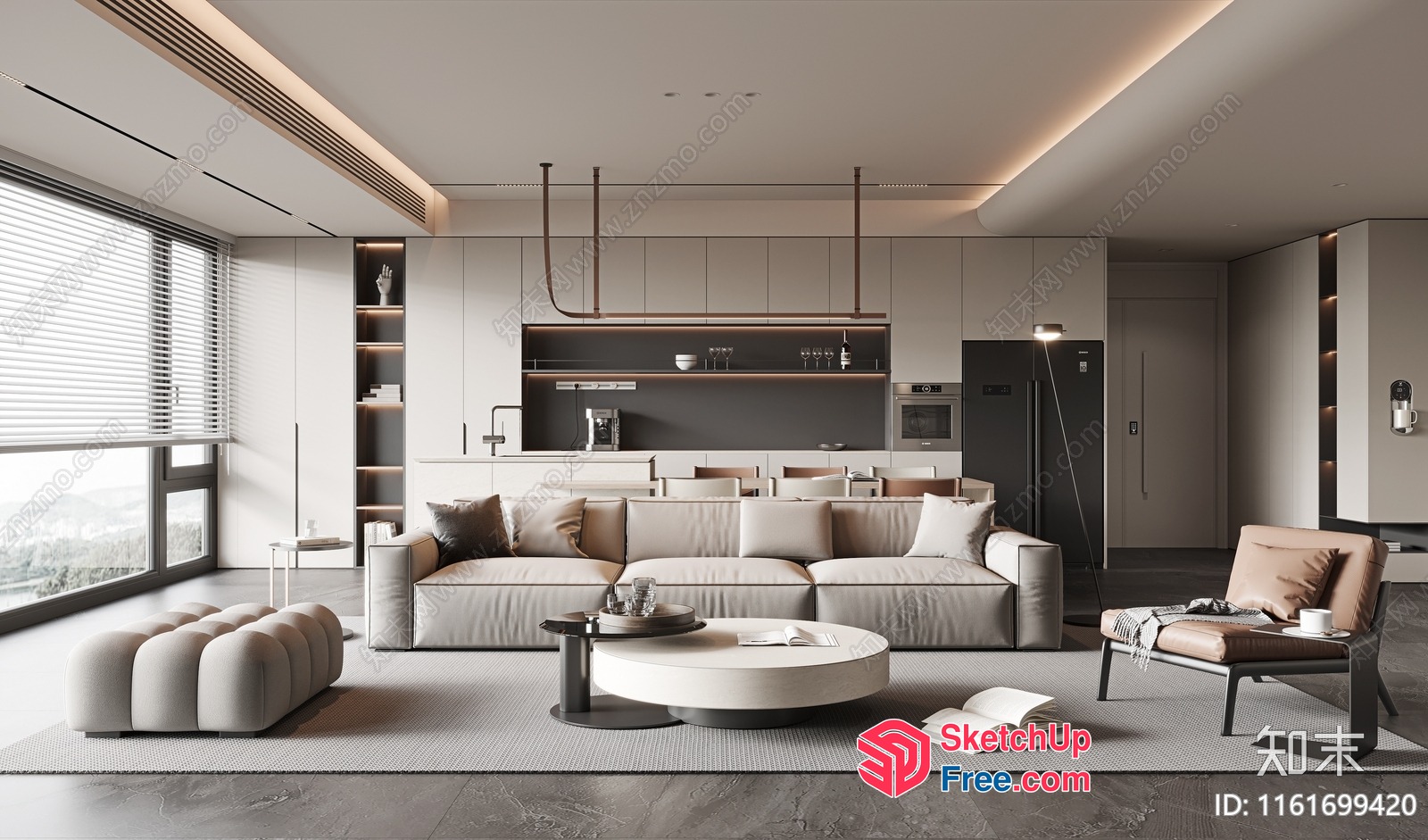 Modern Minimalist Living Room With Sleek Furniture And Neutral Color Scheme 3D SketchUp File