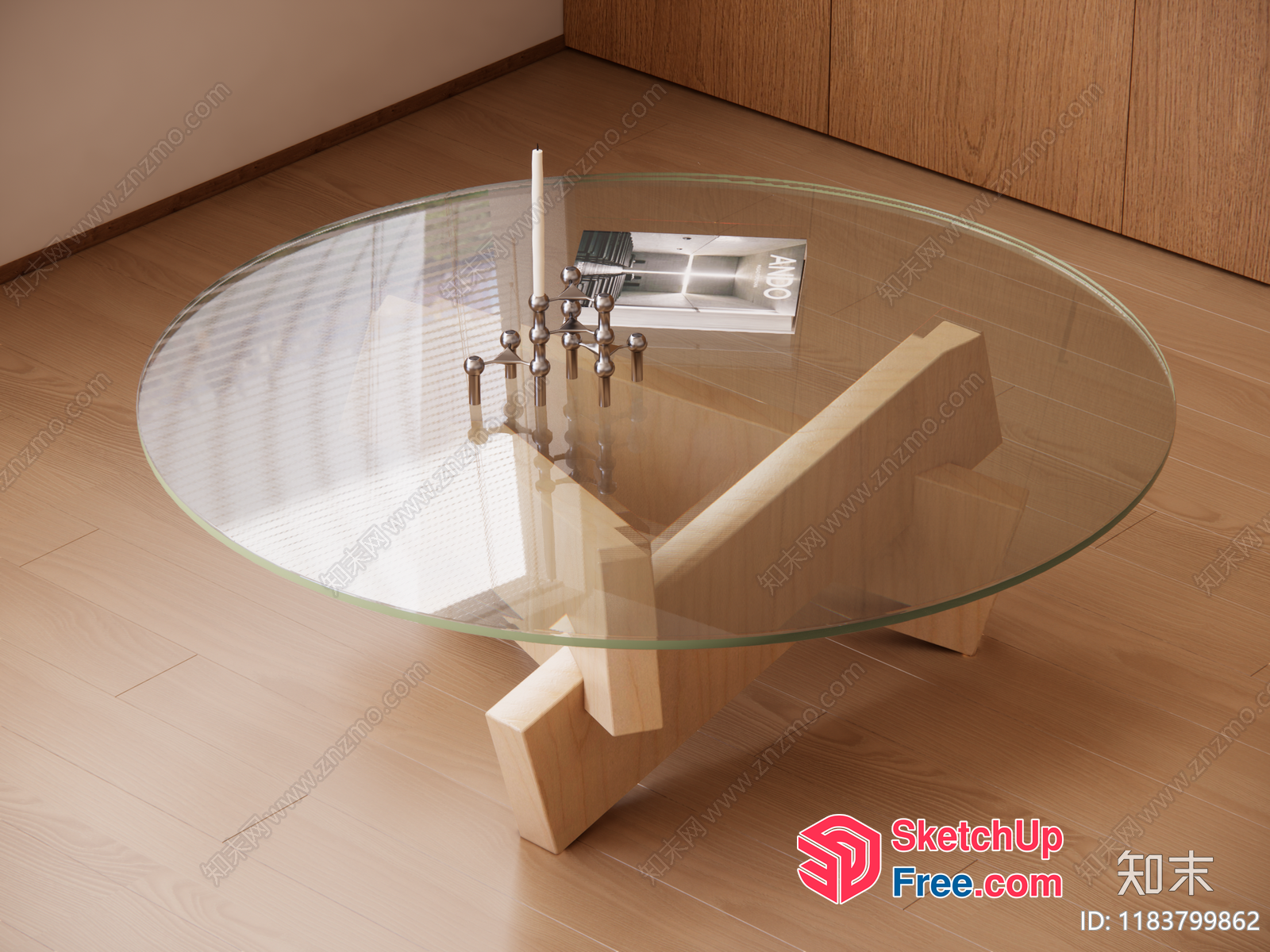 Modern Glass Coffee Table With Wooden Base 3D SketchUp File