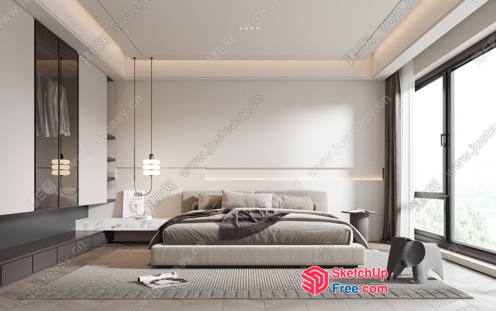 Modern Minimalist Bedroom Interior 3D SketchUp File