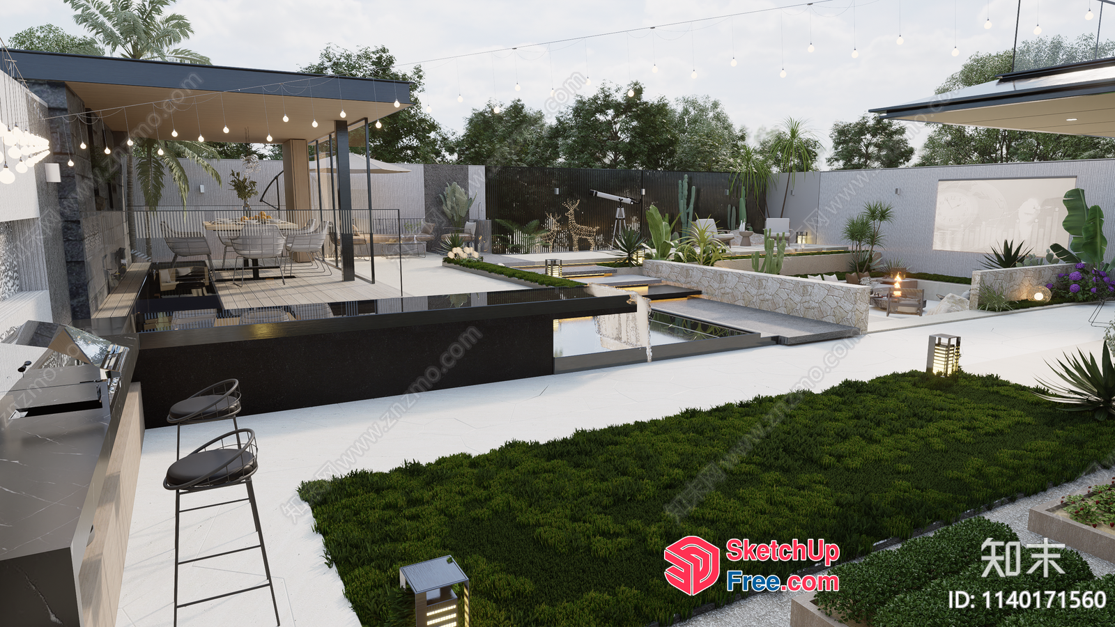 Modern Outdoor Living Space With Pool And Patio 3D SketchUp File