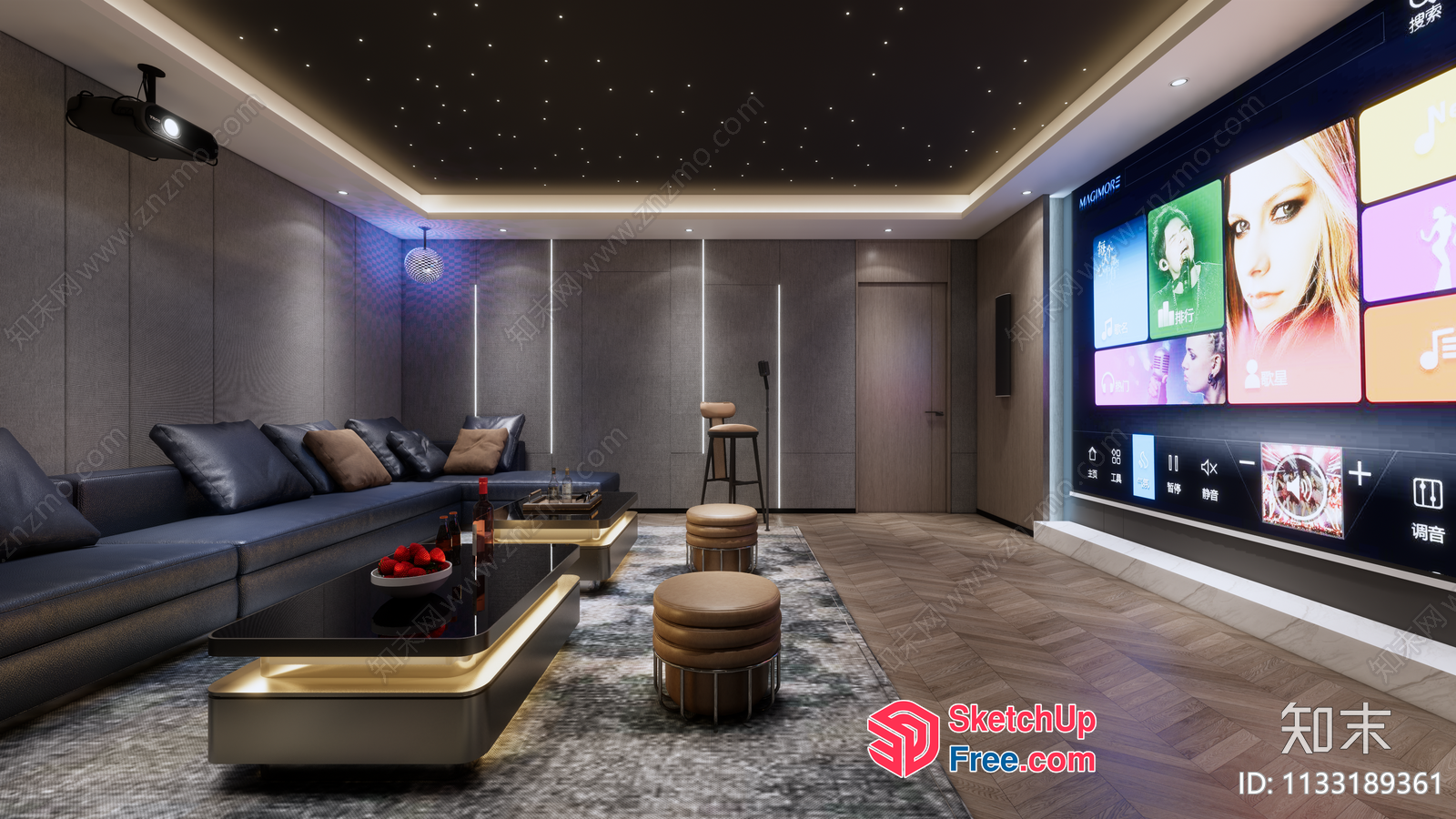 Modern Living Room With Starry Ceiling And Projector 3D SketchUp File