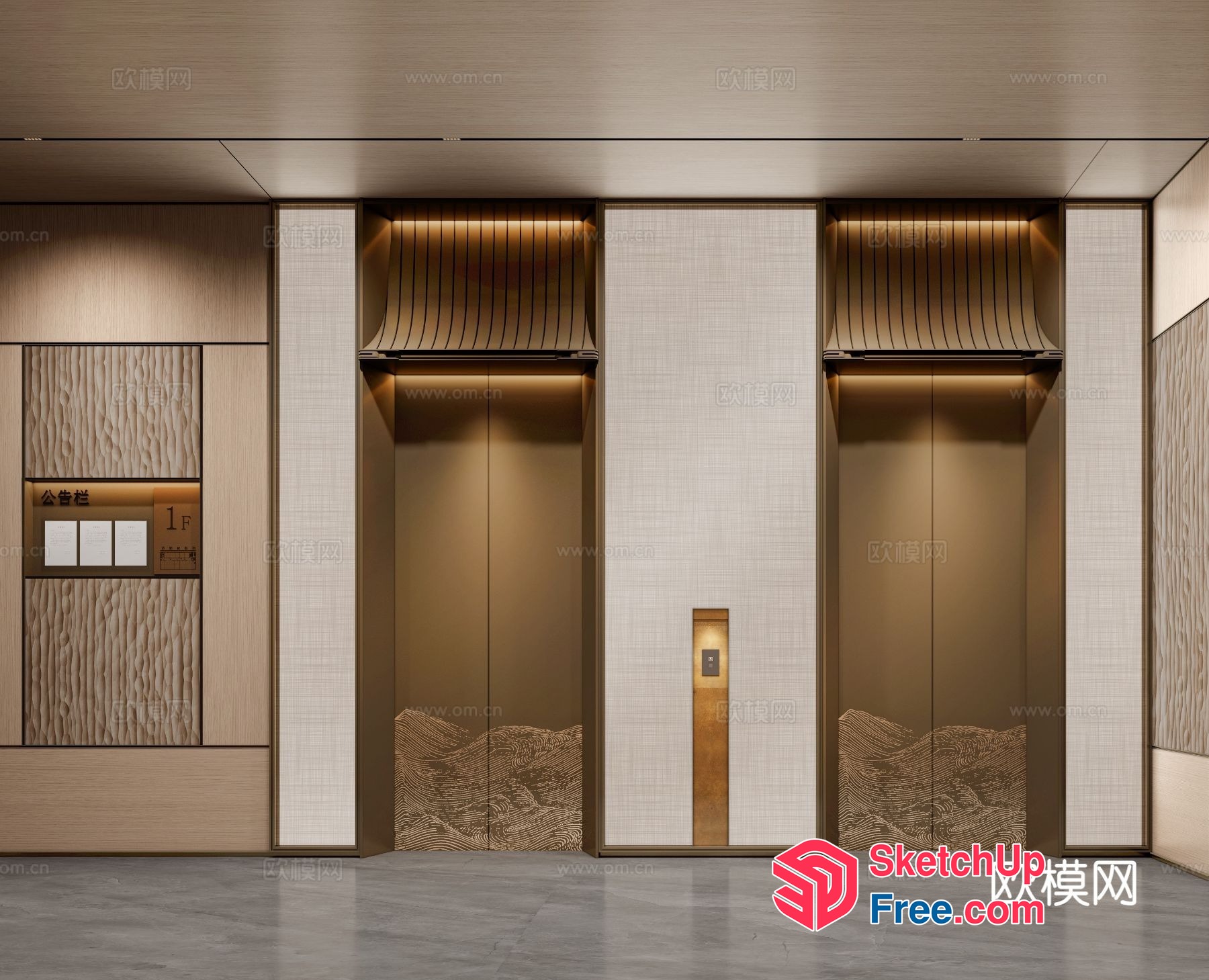 Elegant Modern Design With Elevators And Pillars 3D SketchUp File
